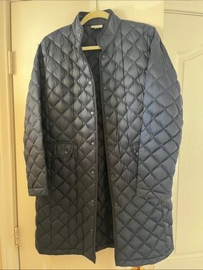 J. Jill Quilted Diamond-Pattern Longline Puffer Coat - Navy
